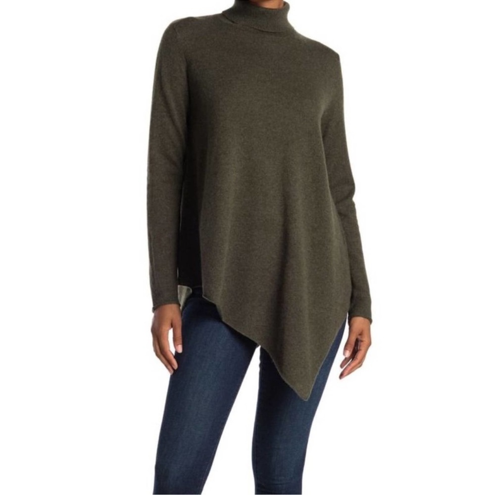 Magaschoni Turtleneck Funnel-Neck Cashmere Tunic Sweater - Hunter Heather
